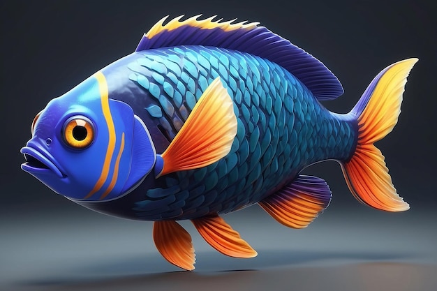 View of animated cartoon 3d fish