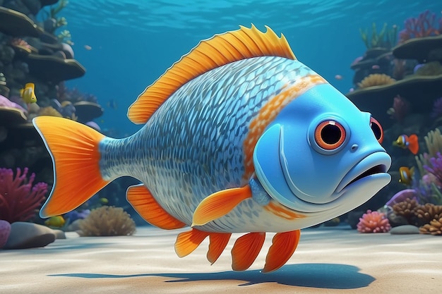 View of animated cartoon 3d fish