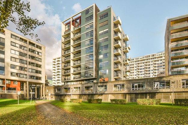 A view of an apartment building from the street