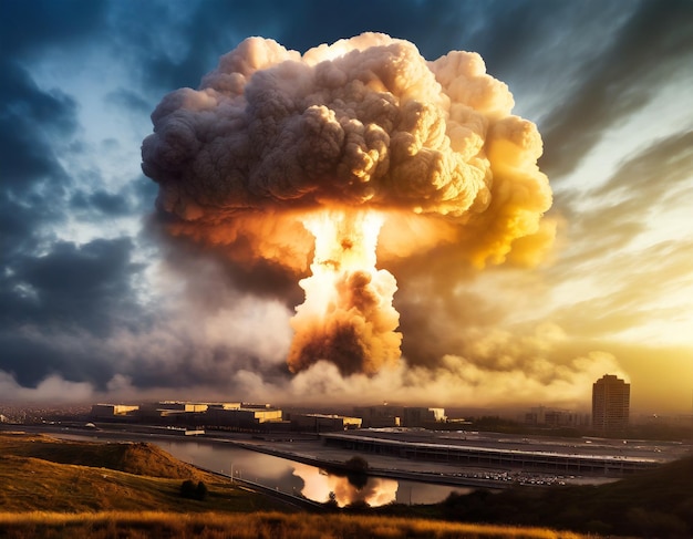 Photo view of apocalyptic explosion mushroom cloud nuclear battle