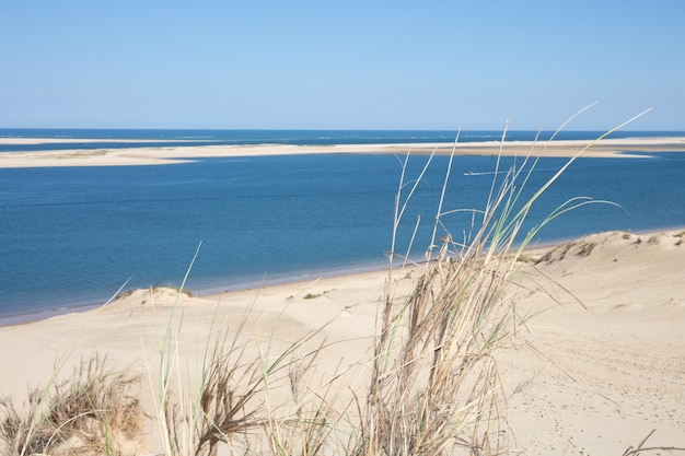 View of The Arcachon Bay and The Duna of Pyla, Pilat Aquitaine, France highest dune in Europe