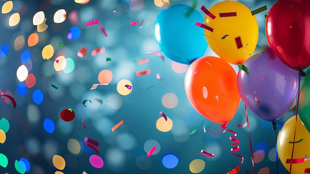 View of background with lights colorful confetti and balloons