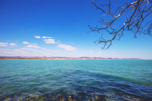 View of Balatonfured city from Tihany Peninsula Balaton lake Hungary