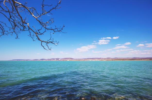 View of Balatonfured city from Tihany Peninsula Balaton lake Hungary