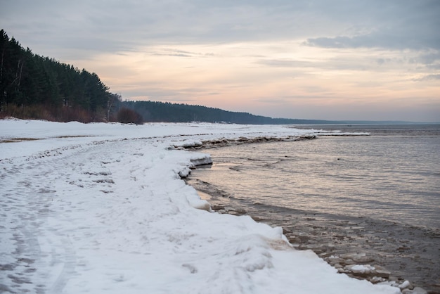 View to baltic sea in winter in saulkrasti in latvia