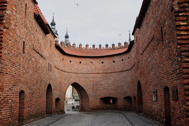 View of the Barbikan gate situated in the Polish city warsaw