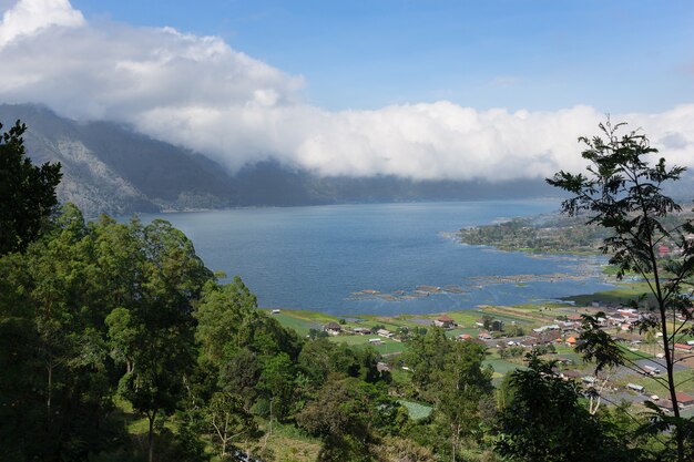 View of Batur lake and Kintamani village, island Bali