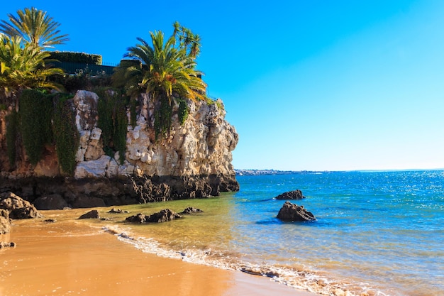 View of beach and the Atlantic ocean in Cascais Lisbon district Portugal