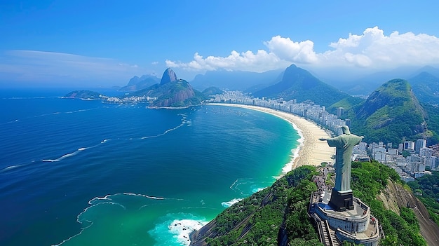 a view of a beach with the mountains