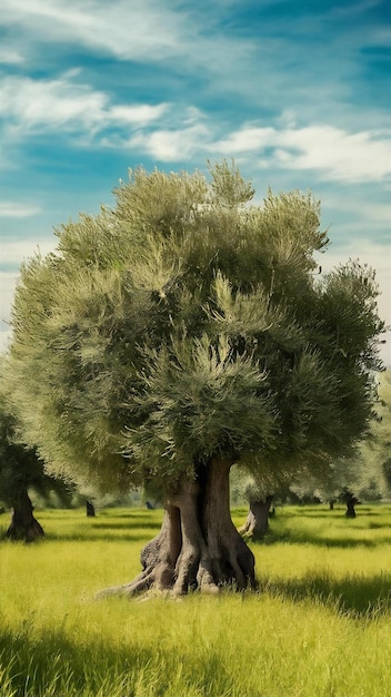 Photo view of a beautiful green olive tree