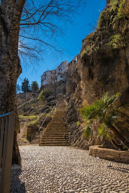 View of beautiful medieval staircase in Ronda Spain