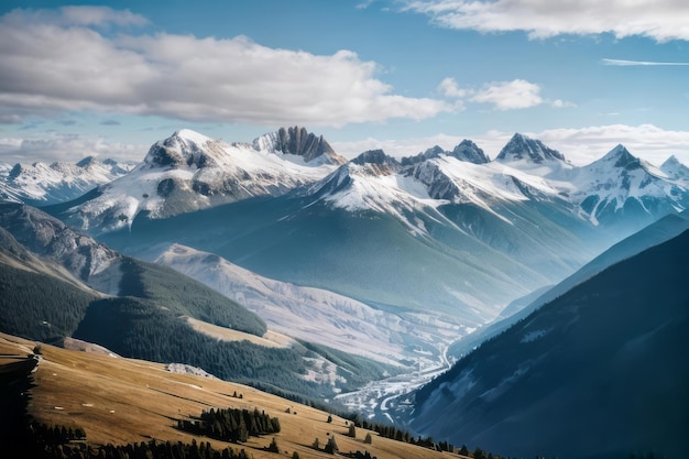 view of beautiful mountains landscape with blue sky and clear weather