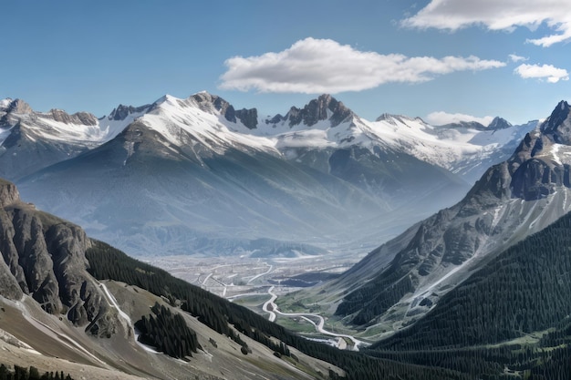 view of beautiful mountains landscape with blue sky and clear weather