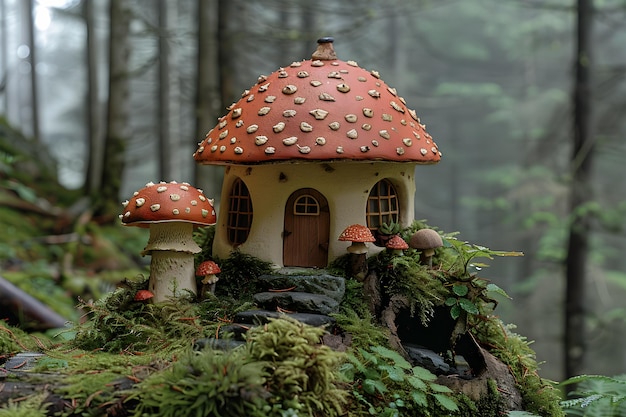 Photo view of a beautiful mushroom house