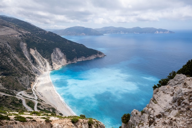 View of beautiful Myrtos beach on Kefalonia island, Greece