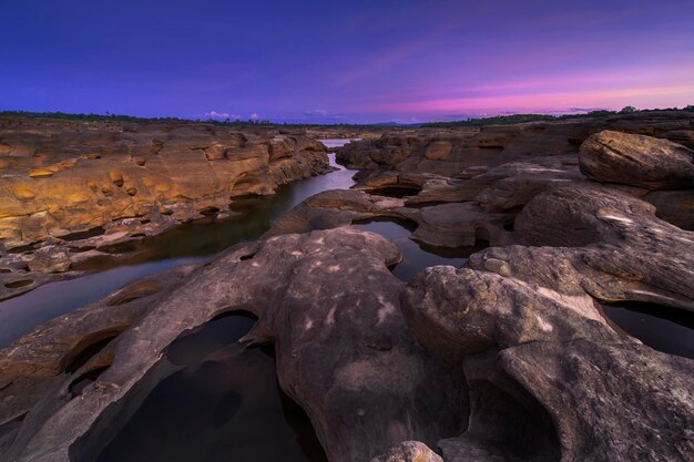 View beautiful sunset in mekong river Sam Pan Bok