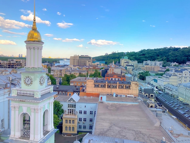 A view of the beautiful town with the clock tower the river and