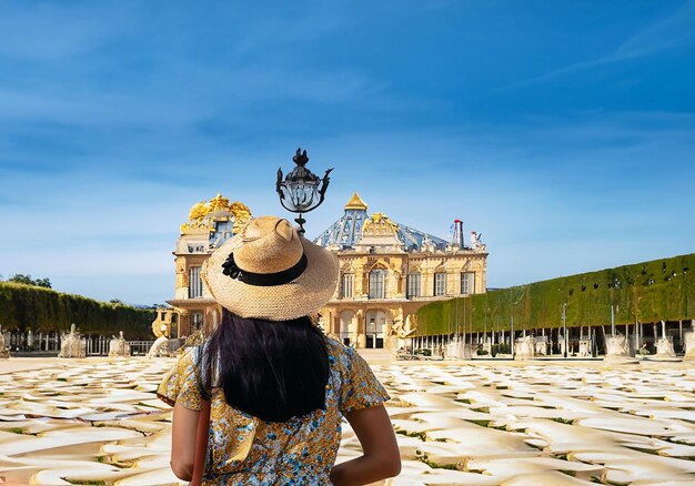 View of beautyfull palace and park Versailles complex historical residence in France