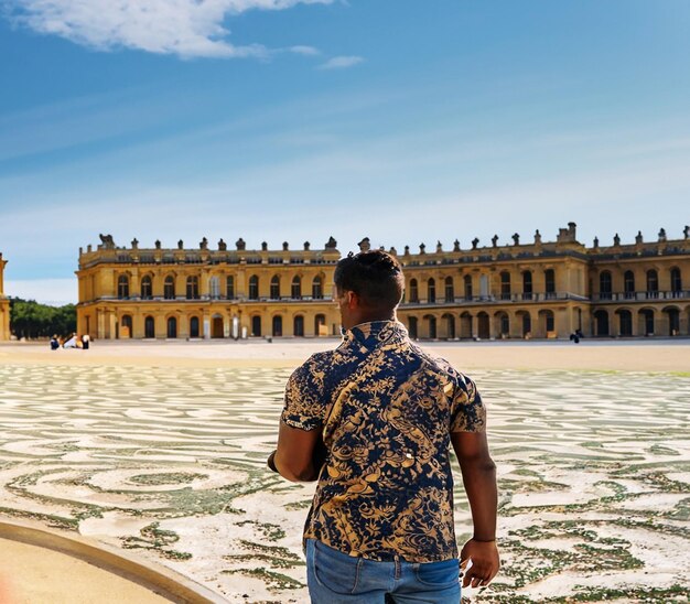 View of beautyfull palace and park Versailles complex historical residence in France