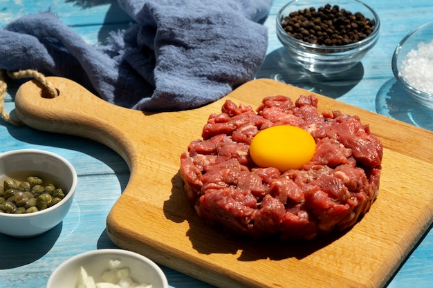 View of beef for steak tartar dish