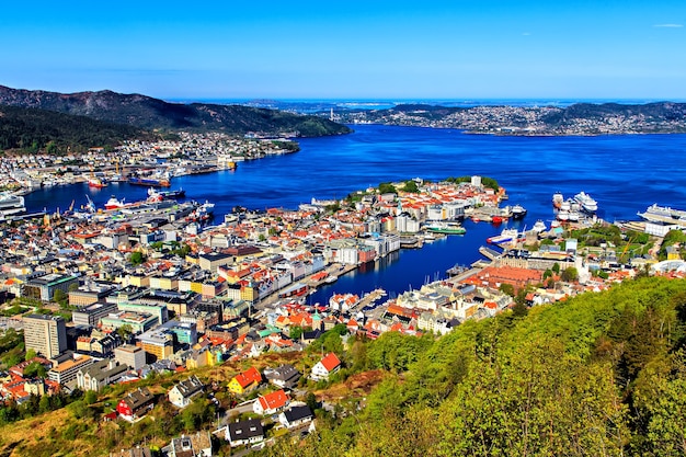 View on Bergen and harbor from the mountain top