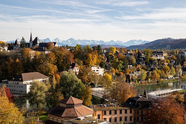 View over Bern and the Bern History Museum and Aare river in autumn