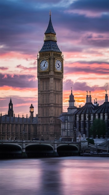 View of big ben clock tower in london at sunset uk