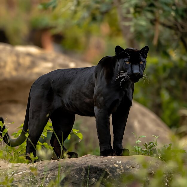 View of black panther in the wild