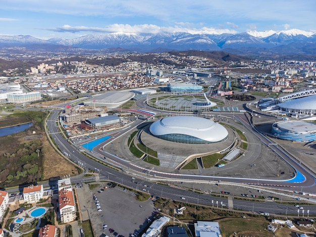 View of the Black Sea shore Adlersky District venue for the 2014 winter Olympics top view