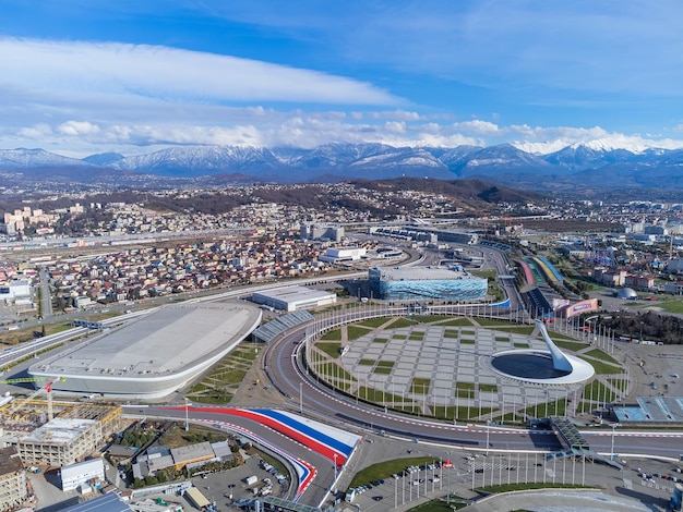 View of the Black Sea shore Adlersky District venue for the 2014 winter Olympics top view