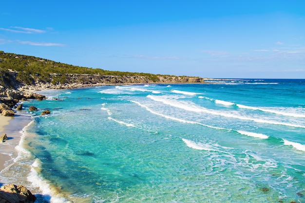 A view of a Blue Lagoon near Polis city, Akamas Peninsula National Park, Cyprus.