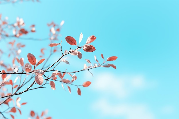 View of Blue Sky Nature Background with Leaves Tree Branches in Summer