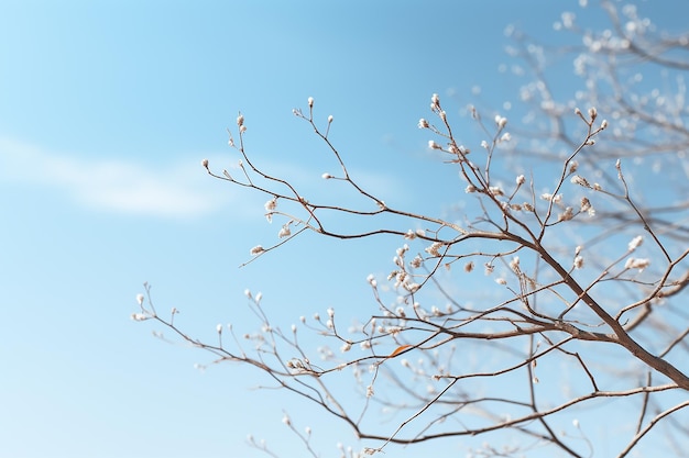 View of Blue Sky Nature Background with Tree Branches in Summertime