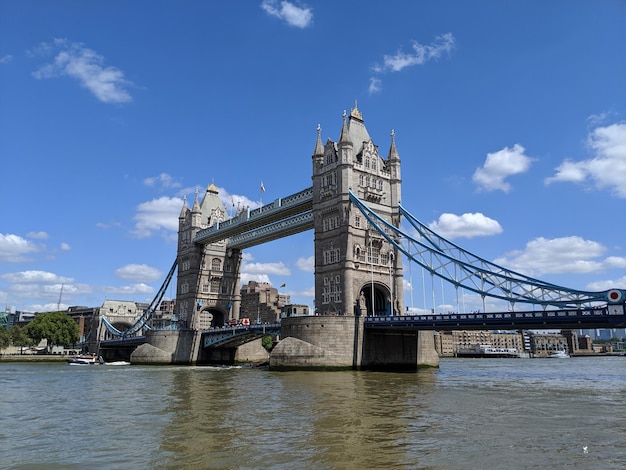 View of bridge over river against cloudy sky