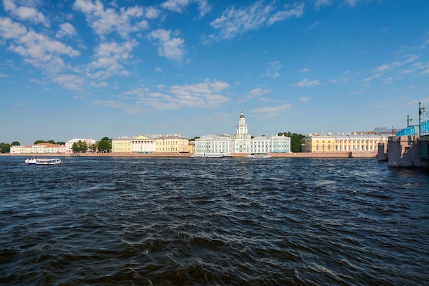 View of the Building of the Twelve Colleges and the Kunstkamera from the Neva in St. Petersburg.