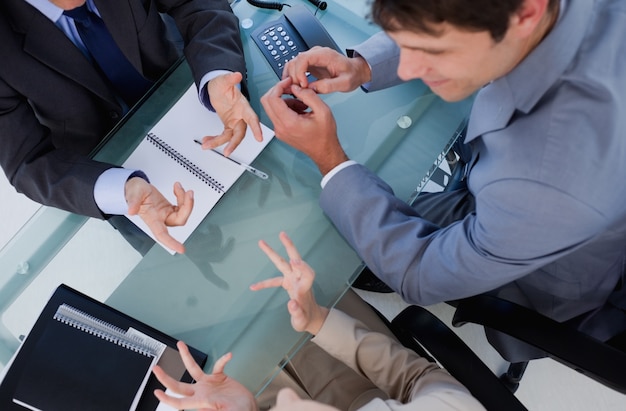 Above view of a business team having a meeting