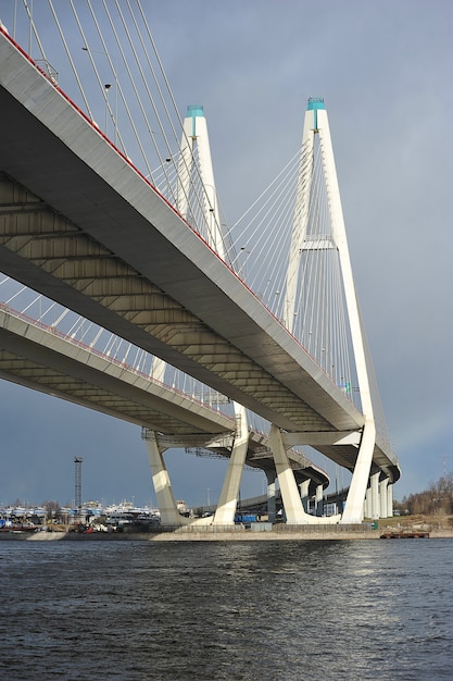 View of the cable- stayed bridge from under the Obukhov bridge