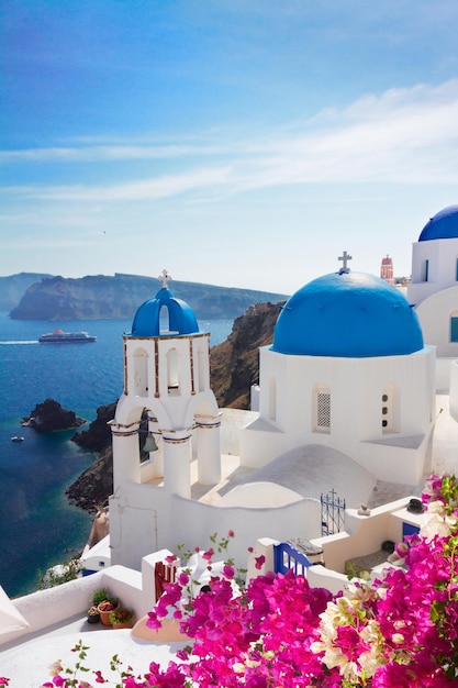 View of caldera with blue domes Santorini