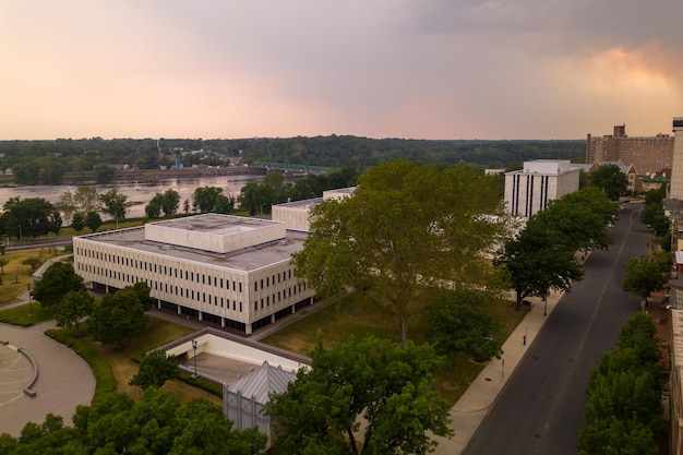 A view of the campus from the top of the building.