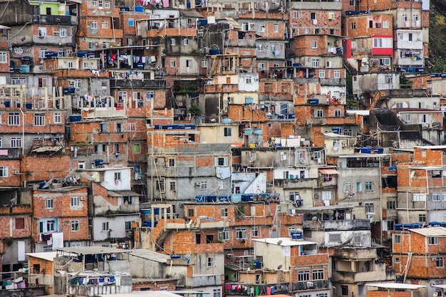 View of Cantagalo's slum houses in Ipanema in Rio de Janeiro.