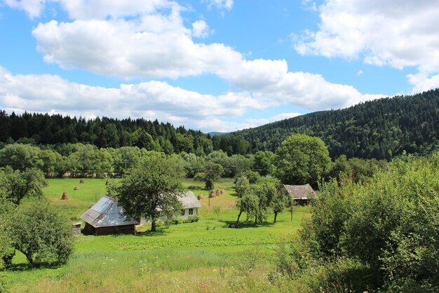 View to the Carpathian village in the mountains