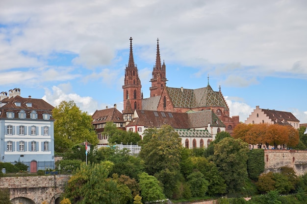 View of the cathedral of Basilea in Suiza from the river Rio