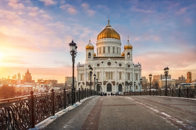 View of the Cathedral of Christ the Savior from the Patriarchal bridge at sunset