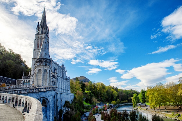 View of the Cathedral-Sanctuary of Lourdes (France)