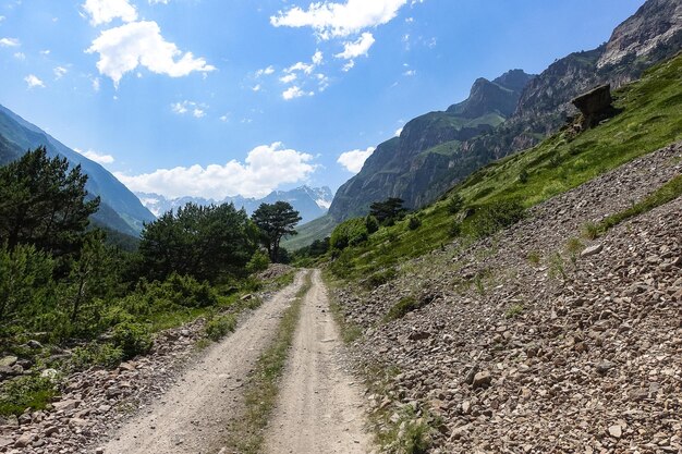 View of the Chegem gorge near the waterfall AbaiSu KabardinoBalkaria June 2021