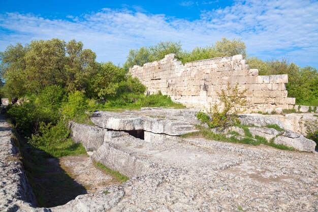 View of Chufut Kale ancient cave settlement (Crimea, Ukraine).