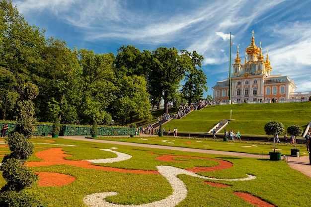 view of the Church building The Grand Peterhof Palace....