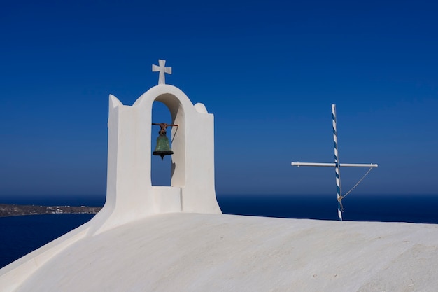 View of church dome in Oia, Santorini, Greece