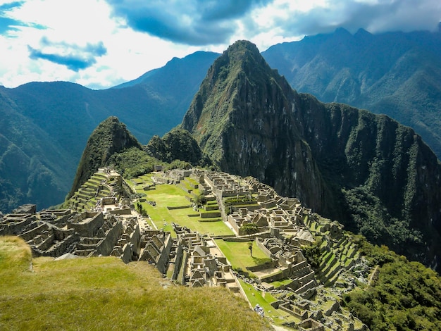 View of the citadel of Machu Picchu Huayna Picchu mountain in Cusco Peru