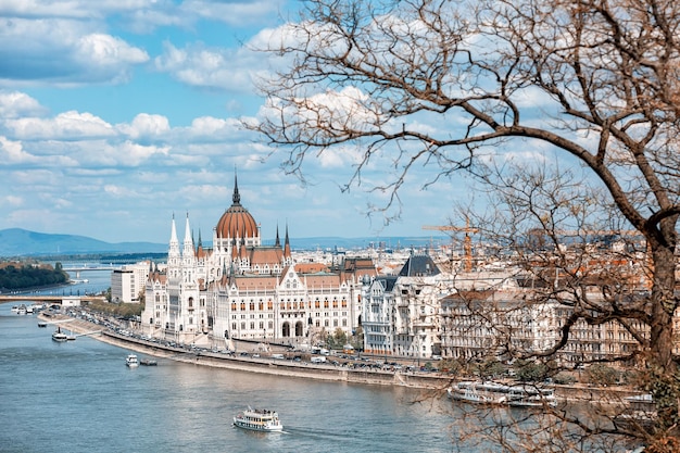 View of the city of Budapest and the Danube river. View of the Parliament. Hungary